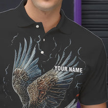 Load image into Gallery viewer, Black Mens Bowling Polo, 1/4 Zip Shirt Custom Flame Eagle Lightning bowling outfit gifts for bowlers NQS9707