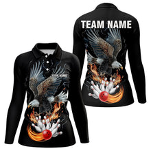Load image into Gallery viewer, Black Women Bowling Polo, 1/4 Zip Shirt Custom Flame Eagle Lightning bowling outfit gifts for bowlers NQS9707