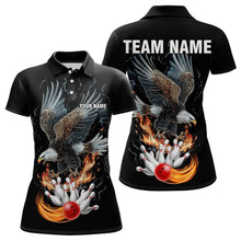 Load image into Gallery viewer, Black Women Bowling Polo, 1/4 Zip Shirt Custom Flame Eagle Lightning bowling outfit gifts for bowlers NQS9707