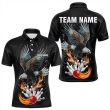 Load image into Gallery viewer, Black Mens Bowling Polo, 1/4 Zip Shirt Custom Flame Eagle Lightning bowling outfit gifts for bowlers NQS9707