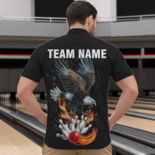 Load image into Gallery viewer, Black Mens Bowling Polo, 1/4 Zip Shirt Custom Flame Eagle Lightning bowling outfit gifts for bowlers NQS9707