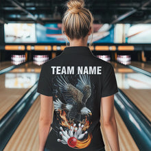 Load image into Gallery viewer, Black Women Bowling Polo, 1/4 Zip Shirt Custom Flame Eagle Lightning bowling outfit gifts for bowlers NQS9707