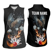Load image into Gallery viewer, Black Bowling Sleeveless Polo Shirt Custom Flame Eagle Lightning bowling outfit gifts for bowlers NQS9707