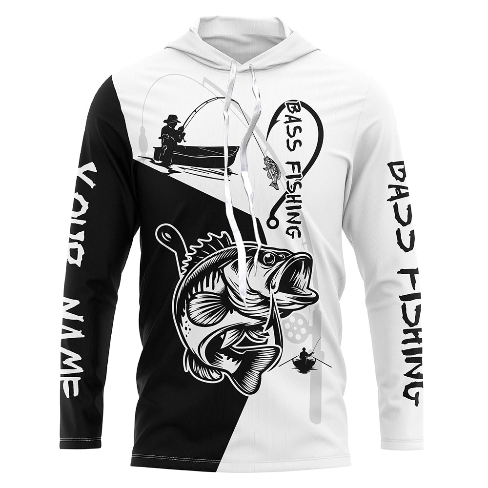 Black and White Bass Fishing Custom Name 3D All Over Printed Shirts, Personalized Fishing gifts NQS355