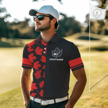 Load image into Gallery viewer, Black and Red maple leaf pattern Men golf polo shirts Custom Canadian Flag patriotic mens golf top NQS10139