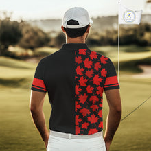 Load image into Gallery viewer, Black and Red maple leaf pattern Men golf polo shirts Custom Canadian Flag patriotic mens golf top NQS10139