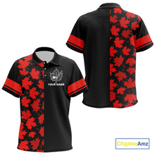 Load image into Gallery viewer, Black and Red maple leaf pattern Kid golf polo shirt Custom Canadian Flag patriotic Kid golf top NQS10139