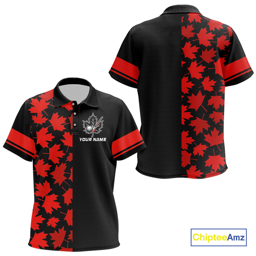 Black and Red maple leaf pattern Kid golf polo shirt Custom Canadian Flag patriotic Kid golf top NQS10139