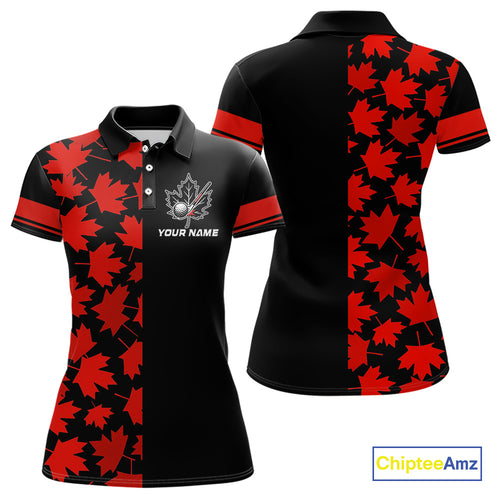Black and Red maple leaf pattern Women golf polo shirt Custom Canadian Flag patriotic ladies golf top NQS10139