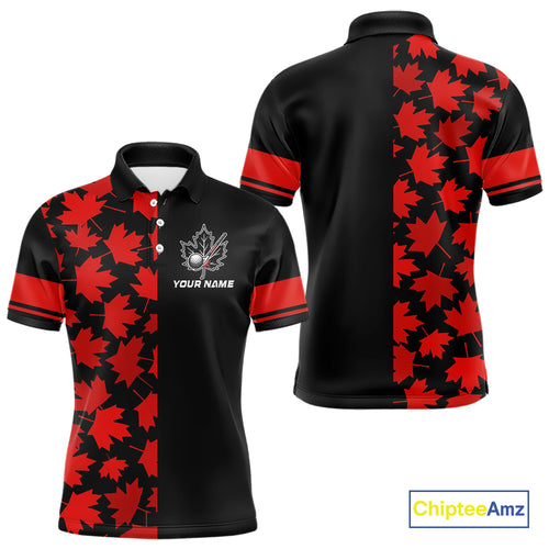 Black and Red maple leaf pattern Men golf polo shirts Custom Canadian Flag patriotic mens golf top NQS10139