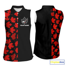 Load image into Gallery viewer, Black and Red maple leaf pattern Women sleeveless polo shirt Custom Canadian Flag patriotic golf top NQS10139