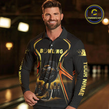 Load image into Gallery viewer, Black and Gold Funny bowling ball and pins Bowling shirts for Men Custom cool bowling team jerseys NQS10273
