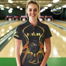 Load image into Gallery viewer, Black and Gold Funny bowling ball and pins Bowling shirts for Women Custom cool bowling team jerseys NQS10273