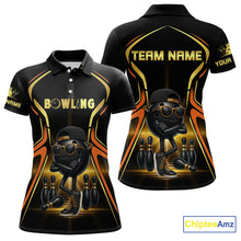 Load image into Gallery viewer, Black and Gold Funny bowling ball and pins Bowling shirts for Women Custom cool bowling team jerseys NQS10273