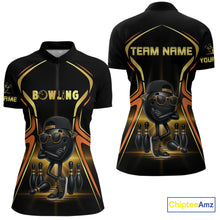 Load image into Gallery viewer, Black and Gold Funny bowling ball and pins Bowling shirts for Women Custom cool bowling team jerseys NQS10273