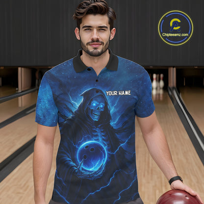 Blue Thunder Lightning Skull Reaper Bowling Shirts For Men Custom Team Bowling Jerseys For Bowlers NQS10679