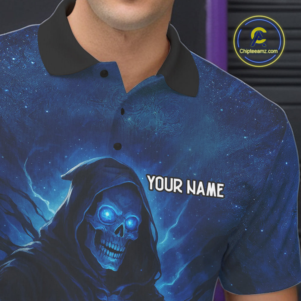 Blue Thunder Lightning Skull Reaper Bowling Shirts For Men Custom Team Bowling Jerseys For Bowlers NQS10679