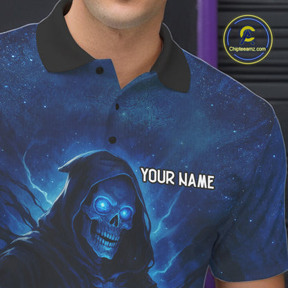 Blue Thunder Lightning Skull Reaper Bowling Shirts For Men Custom Team Bowling Jerseys For Bowlers NQS10679