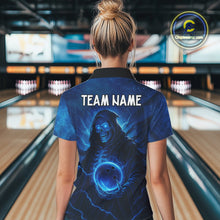 Load image into Gallery viewer, Blue Thunder Lightning Skull Reaper Bowling Shirts For Women Custom Team Bowling Jerseys For Bowlers NQS10679
