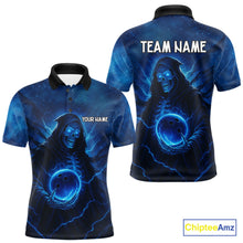 Load image into Gallery viewer, Blue Thunder Lightning Skull Reaper Bowling Shirts For Men Custom Team Bowling Jerseys For Bowlers NQS10679