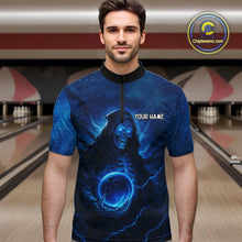 Load image into Gallery viewer, Blue Thunder Lightning Skull Reaper Bowling Shirts For Men Custom Team Bowling Jerseys For Bowlers NQS10679