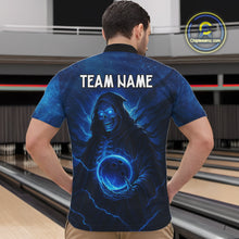 Load image into Gallery viewer, Blue Thunder Lightning Skull Reaper Bowling Shirts For Men Custom Team Bowling Jerseys For Bowlers NQS10679