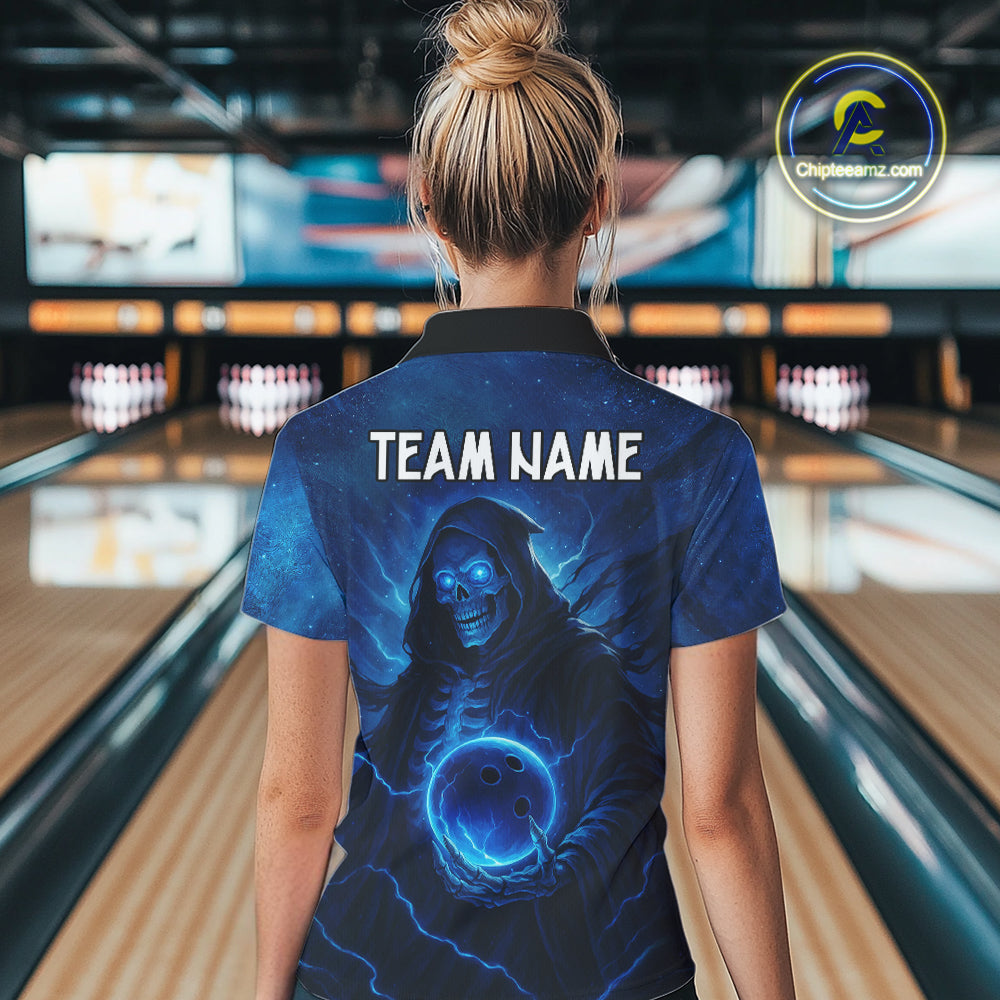 Blue Thunder Lightning Skull Reaper Bowling Shirts For Women Custom Team Bowling Jerseys For Bowlers NQS10679