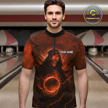Load image into Gallery viewer, Orange Thunder Lightning Skull Reaper Bowling Shirts For Men Custom Halloween Team Bowling Jerseys NQS10680