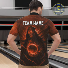 Load image into Gallery viewer, Orange Thunder Lightning Skull Reaper Bowling Shirts For Men Custom Halloween Team Bowling Jerseys NQS10680