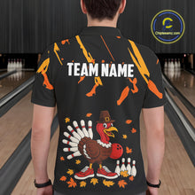 Load image into Gallery viewer, Custom Turkey Bowling Shirts For Men, Black and Orange Thanksgiving Autumn Team Bowling Jersey NQS10684