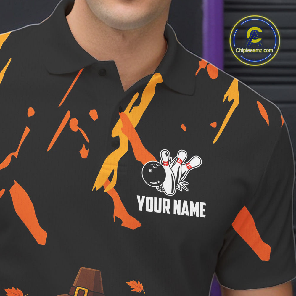 Custom Turkey Bowling Shirts For Men, Black and Orange Thanksgiving Autumn Team Bowling Jersey NQS10684