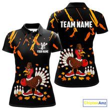 Load image into Gallery viewer, Custom Turkey Bowling Shirts For Women, Black and Orange Thanksgiving Autumn Team Bowling Jersey NQS10684