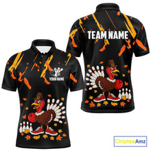 Load image into Gallery viewer, Custom Turkey Bowling Shirts For Men, Black and Orange Thanksgiving Autumn Team Bowling Jersey NQS10684
