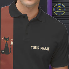 Load image into Gallery viewer, Custom retro bowling shirts Black and Orange Funny Cat Bowling jersey for men Team Bowling Outfit NQS11073