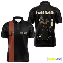 Load image into Gallery viewer, Custom retro bowling shirts Black and Orange Funny Cat Bowling jersey for men Team Bowling Outfit NQS11073