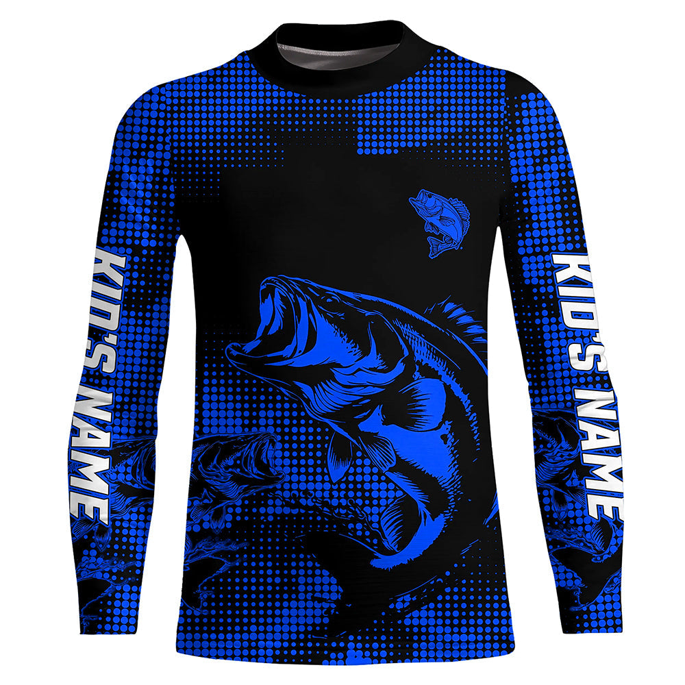 Largemouth Bass fishing jersey Custom UV protection performance bass fishing tournament shirts | Blue NQS9395