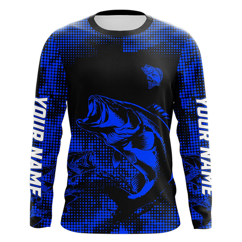 Largemouth Bass fishing jersey Custom UV protection performance bass fishing tournament shirts | Blue NQS9395