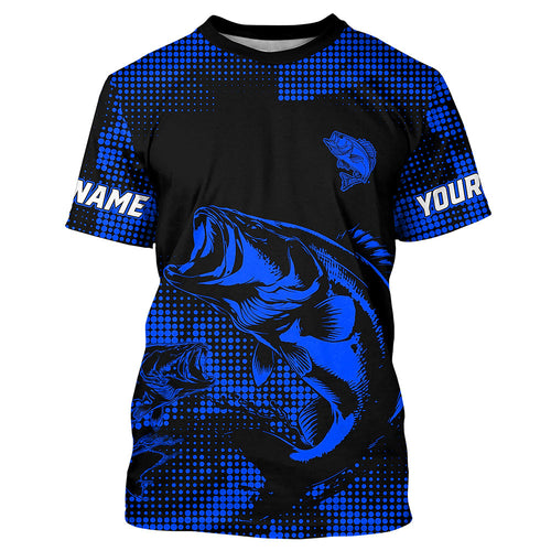 Largemouth Bass fishing jersey Custom UV protection performance bass fishing tournament shirts | Blue NQS9395