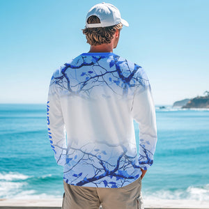 Personalized name White and Blue Camo performance long sleeve team fishing tournament shirts NQS9555