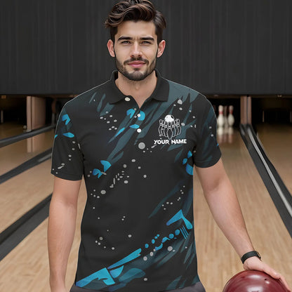 Personalized Blue Camo Bowling Team Shirts For Men Custom Bowling Team jerseys, Gifts For Bowler NQS9718