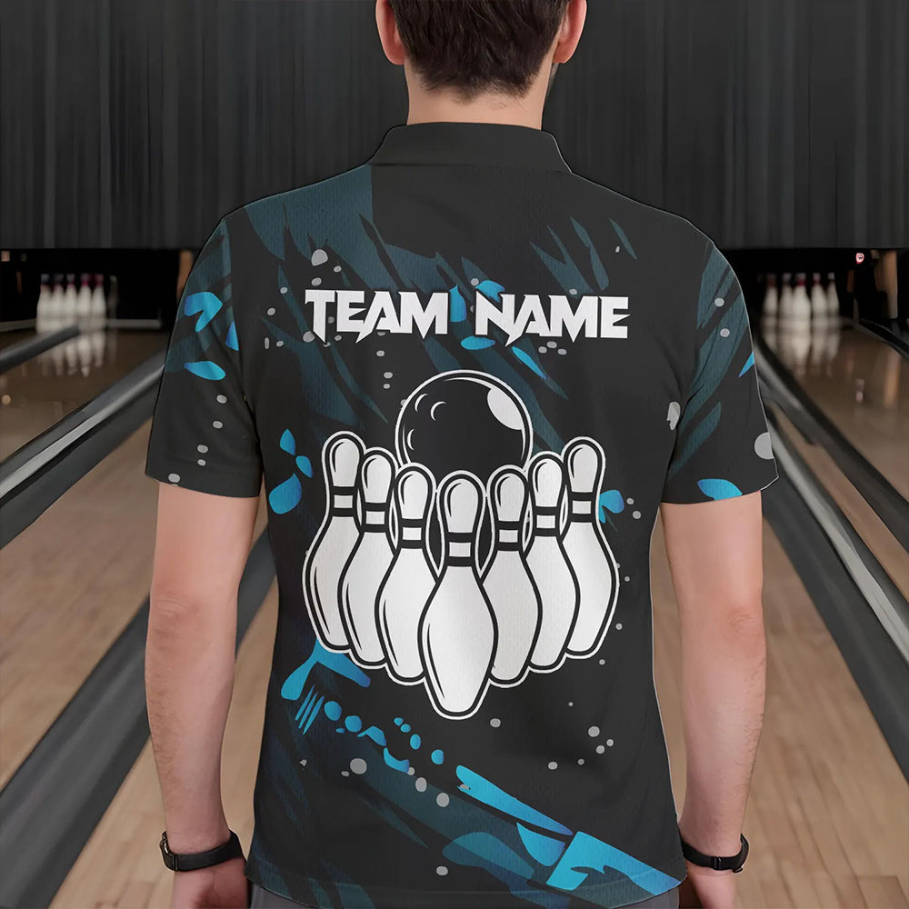 Personalized Blue Camo Bowling Team Shirts For Men Custom Bowling Team jerseys, Gifts For Bowler NQS9718
