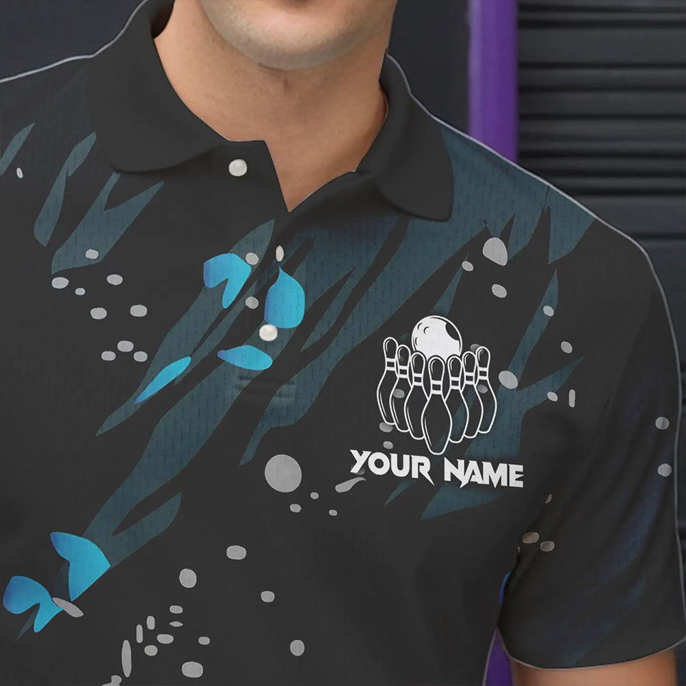 Personalized Blue Camo Bowling Team Shirts For Men Custom Bowling Team jerseys, Gifts For Bowler NQS9718