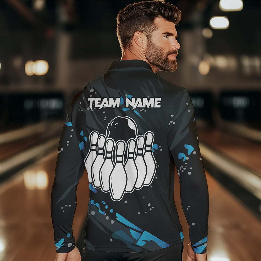 Personalized Blue Camo Bowling Team Shirts For Men Custom Bowling Team jerseys, Gifts For Bowler NQS9718