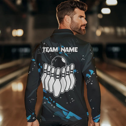 Personalized Blue Camo Bowling Team Shirts For Men Custom Bowling Team jerseys, Gifts For Bowler NQS9718
