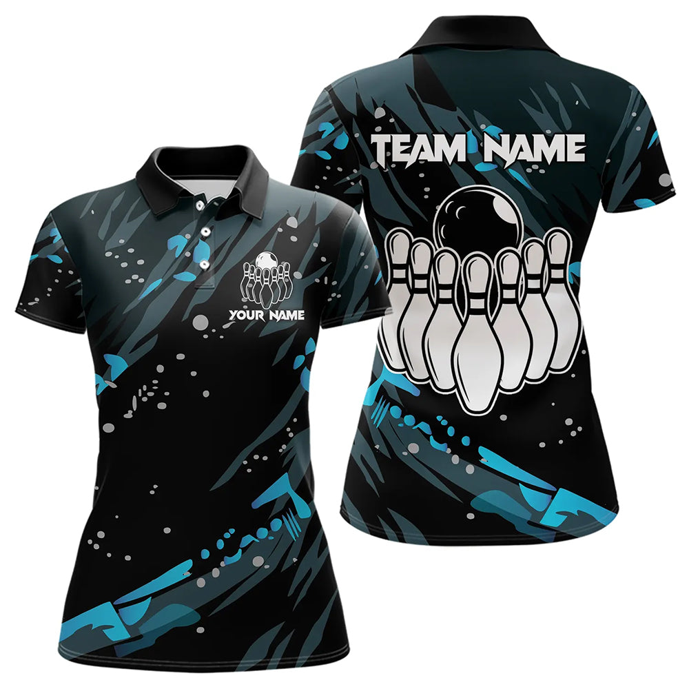 Personalized Blue Camo Bowling Team Shirts For Women Custom Bowling Team jerseys, Gifts For Bowler NQS9718