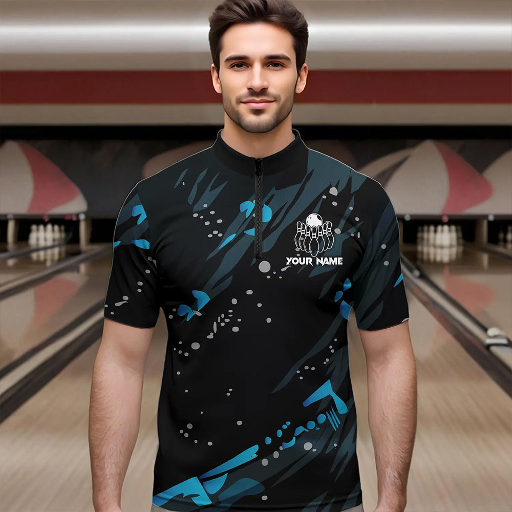 Personalized Blue Camo Bowling Team Shirts For Men Custom Bowling Team jerseys, Gifts For Bowler NQS9718