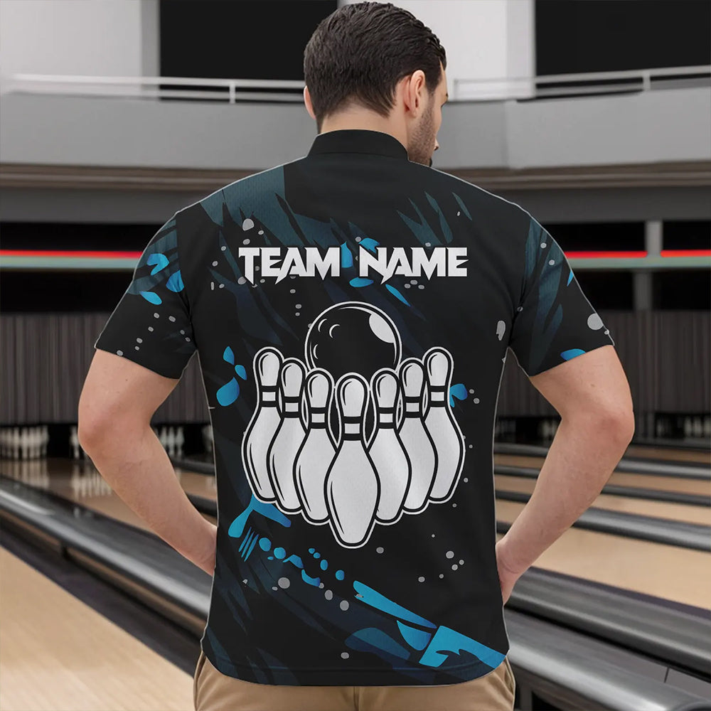 Personalized Blue Camo Bowling Team Shirts For Men Custom Bowling Team jerseys, Gifts For Bowler NQS9718