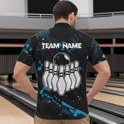 Personalized Blue Camo Bowling Team Shirts For Men Custom Bowling Team jerseys, Gifts For Bowler NQS9718