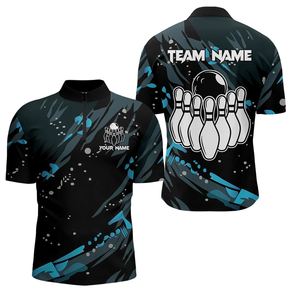 Personalized Blue Camo Bowling Team Shirts For Men Custom Bowling Team jerseys, Gifts For Bowler NQS9718