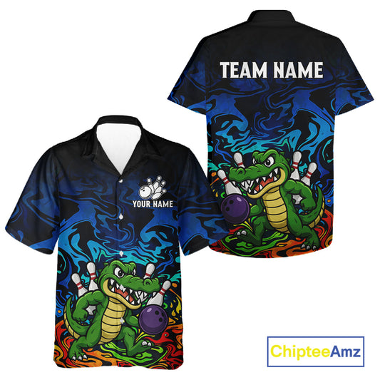 Colorful Funny Alligator Bowling Hawaiian Shirts Custom Bowling Team Jersey, Gift For Bowlers NQS11755